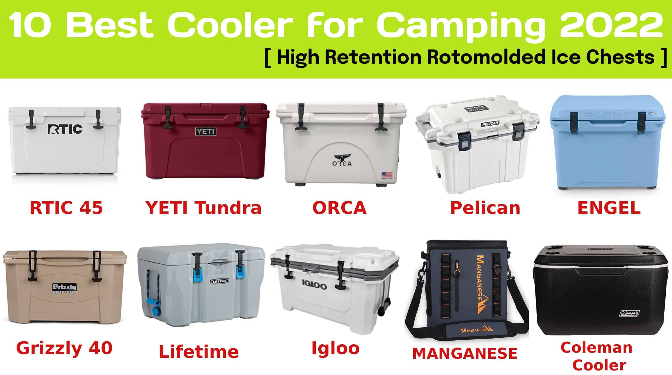 10 Best Cooler for Camping 2022: High Retention Rotomolded Ice Chests Review for Camping, RV, Outdoor Boart: Comparison Pelican Elite 50 vs RTIC 45 vs YETI Tundra 45 vs ORCA vs Igloo vs Lifetime vs Grizzly vs Siberian