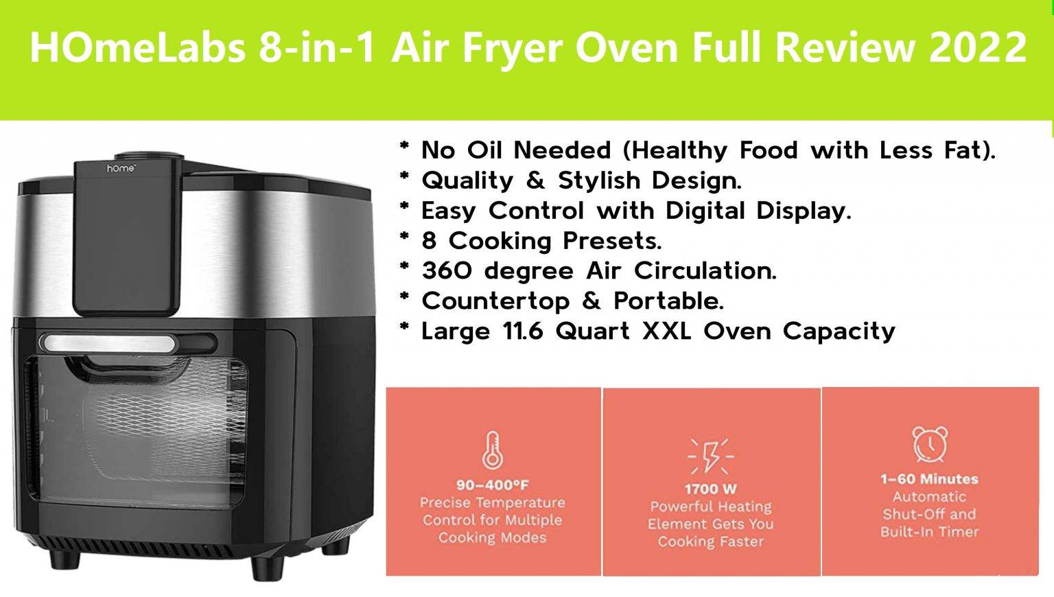 HOmeLabs 11.6 Quart XXL 8-in-1 Air Fryer Oven Full Review 2022